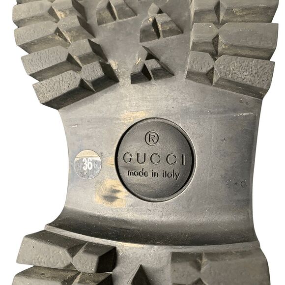 Gucci Black Leather Lug Sole Horsebit Loafers EU 36 Gold Horsebit Bee Embroidery - Picture 11 of 13